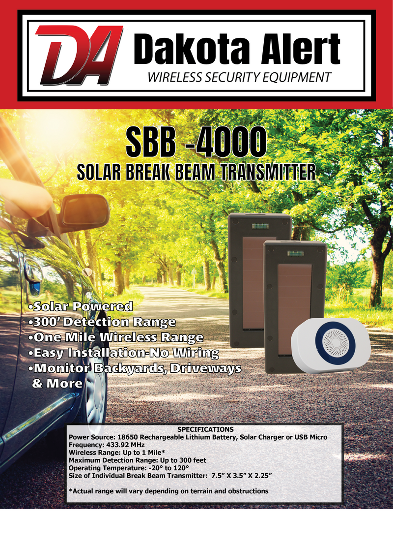 Dakota Alert SBA-4000 Solar Break Beam with Wireless Chime Receiver